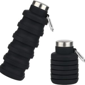 1Pcs black silicone foldable water bottle,which can be used for outdoor activities, travel, and everyday use