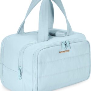 BAGSMART Travel Toiletry Bag, Crush Toiletry Bag for Women, Wide-open Puffy Toiletry Bags for Traveling, Large Travel Cosmetic Makeup Bag Organizer for Accessories,Toiletrie, Blue